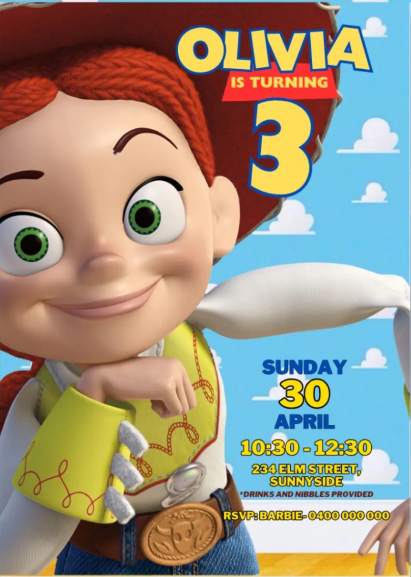 Jesse toy story uitnodiging