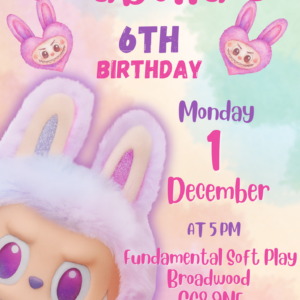 Labubu verjaardag uitnodiging