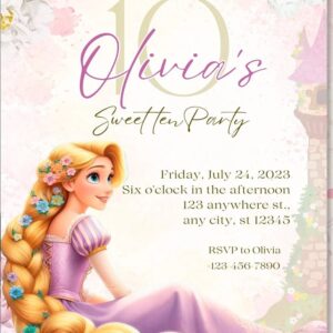 Rapunzel verjaardagsuitnodiging