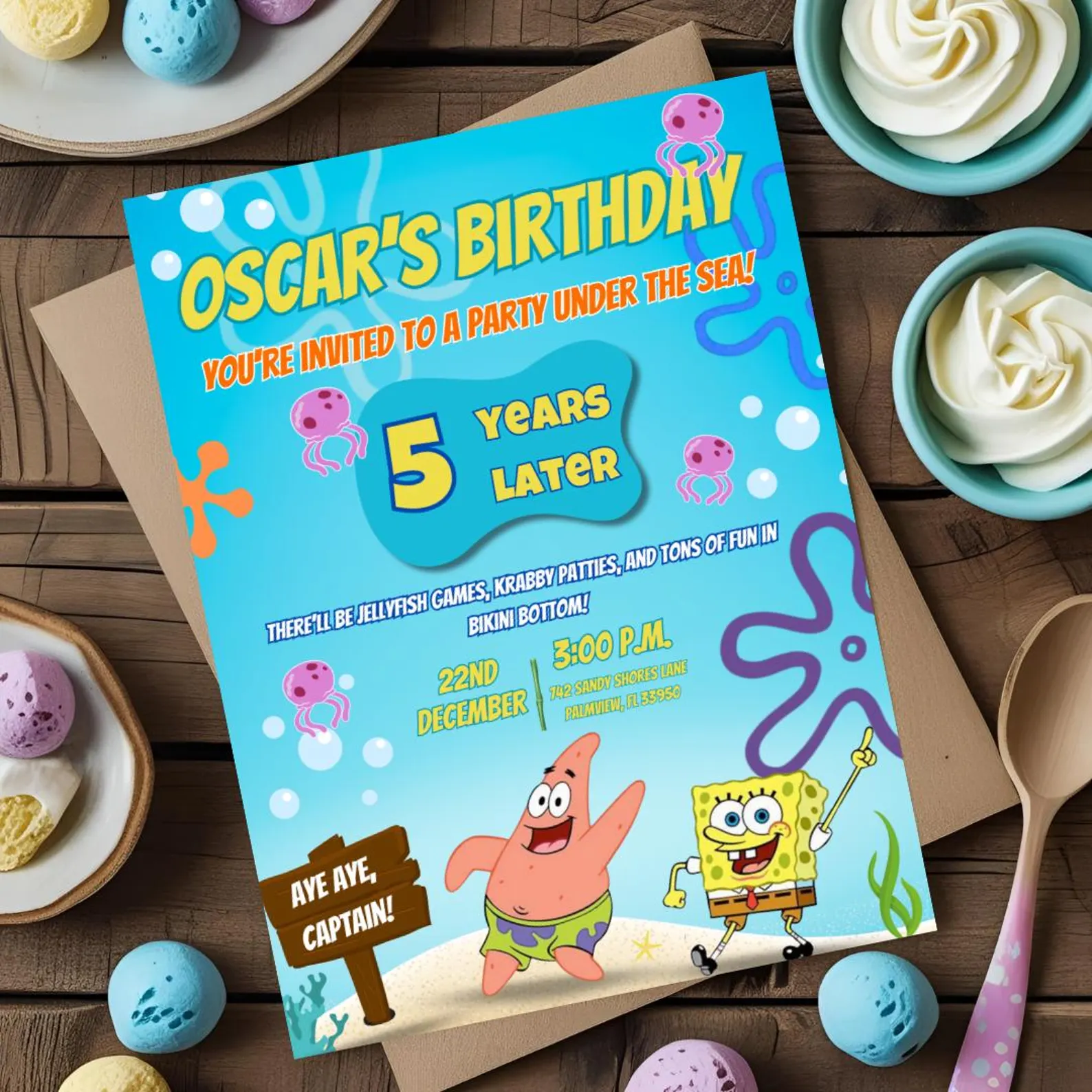 Spongebob verjaardagsuitnodiging