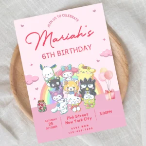 Hello kitty en friends uitnodiging