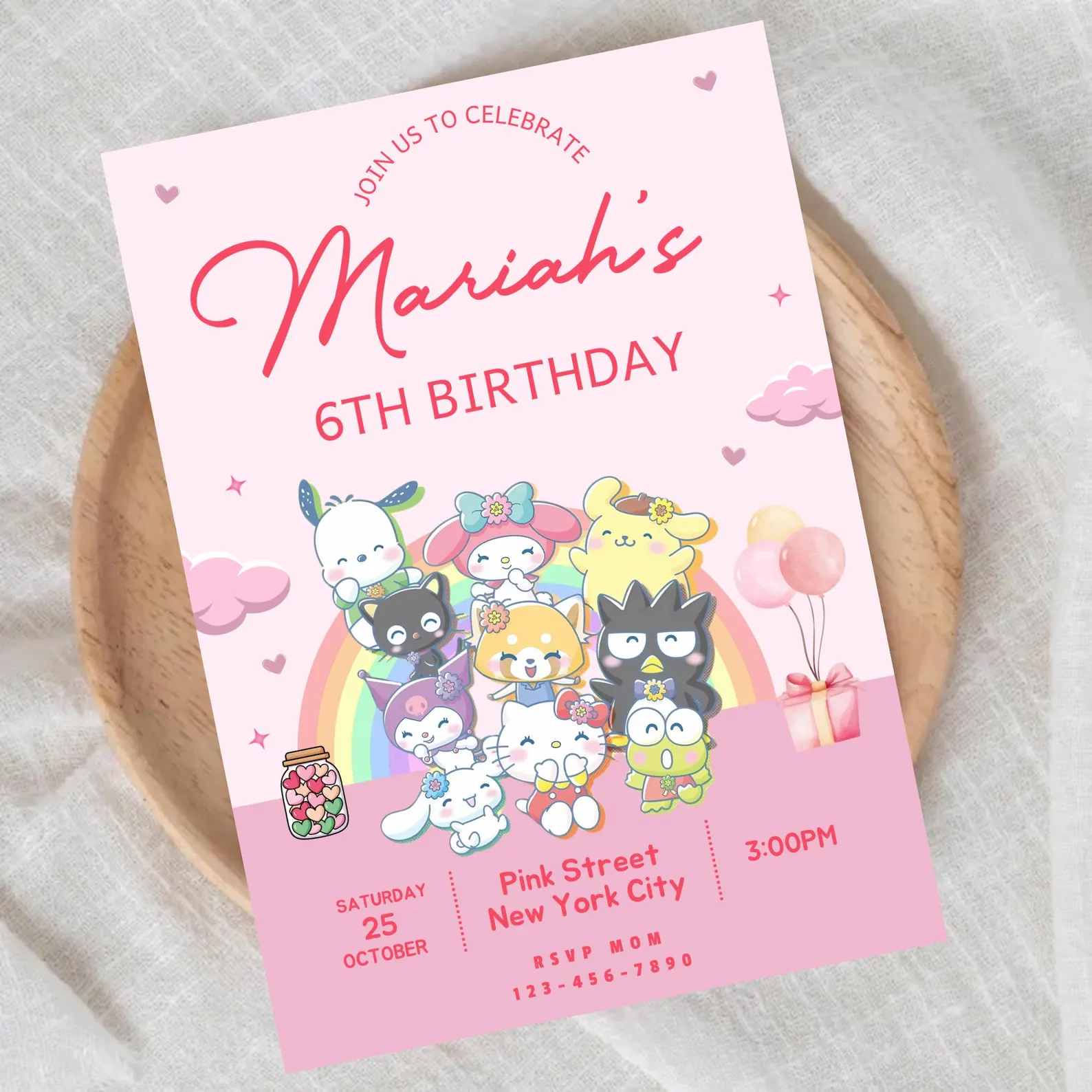 Hello kitty en friends uitnodiging