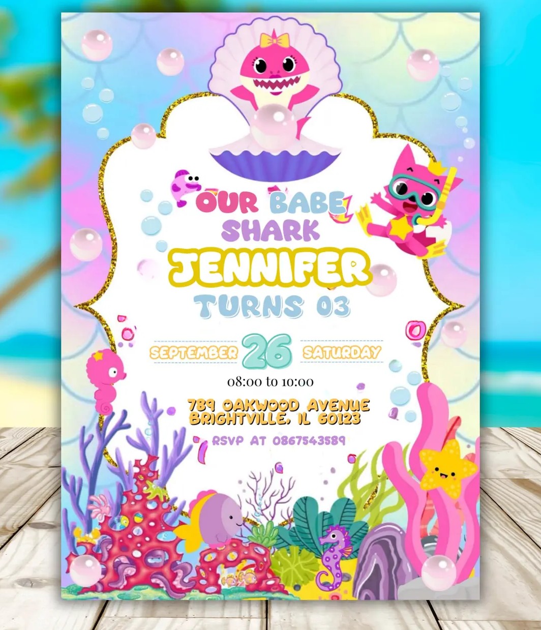 Roze babyhaai uitnodiging